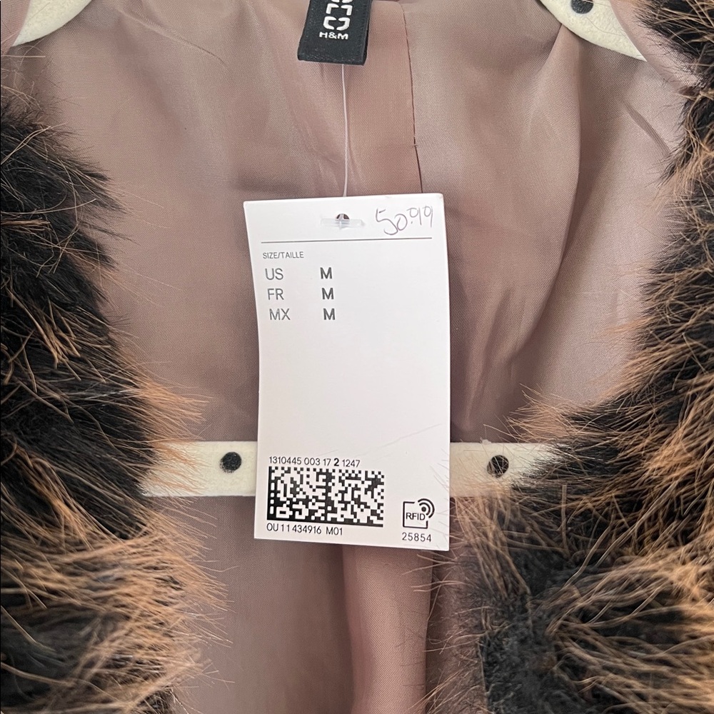 H&M Divided fluffy faux fur brown coat jacket M - Picture 7 of 10